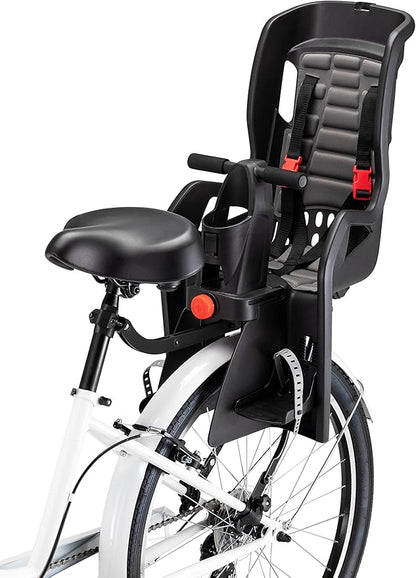 Schwinn Deluxe or Ovation Child Bike Carrier, Seats one Kid Ages 1+, Frame Mount, Adjustable Safety Harness, Quick Release Design, Comfortable Padding, Rear-Mounted Child Bike Seat for Toddler