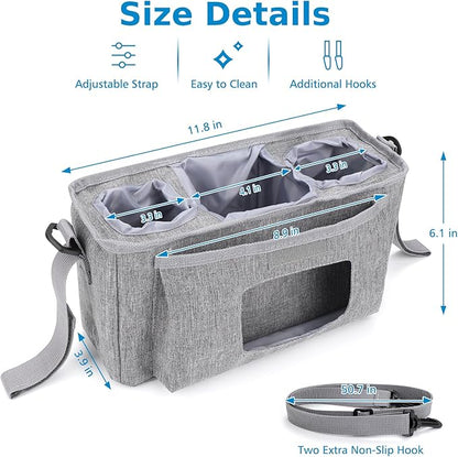 Accmor Universal Stroller Organizer with Insulated Cup Holder and Shoulder Strap, Stroller Bag Caddy Organizer Stroller Accessories for Uppababy, Baby Jogger, Nuna, Doona, Britax Strollers