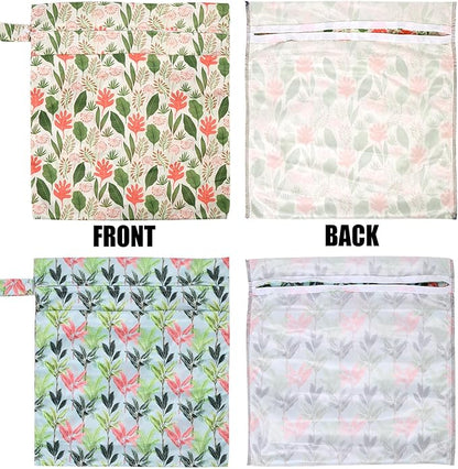 2pcs Cloth Diaper Wet Dry Bags, Waterproof Reusable Wet Bag with 2 Zipper Pockets & Handle, Washable Laundry Bags for Baby Adult Clothes Travel Beach Pool Daycare Yoga Gym Exercise Swimsuits,