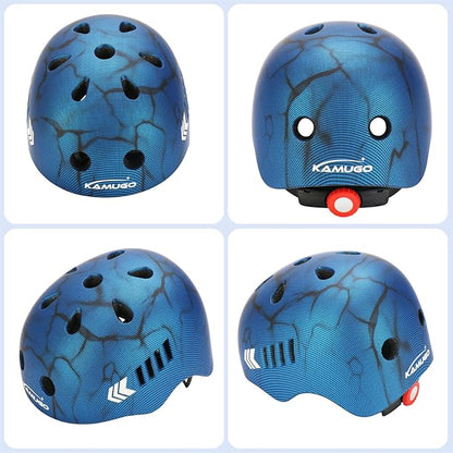 KAMUGO Kids Bike Helmet Set, Toddler Helmet for Ages 2-8 Boys Girls with Sports Protective Gear Set Knee Elbow Wrist Pads for Skateboard Cycling Scooter Rollerblading