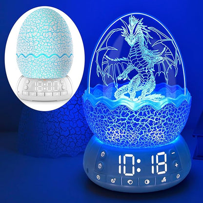 Dragon Egg Alarm Clock with Sunrise Simulation, Wireless Bluetooth Speaker, Portable Touch Control Dragon Egg Night Light, 20 Soothing Sounds, Unique Gift for Kids Adults, Home Desk Decor