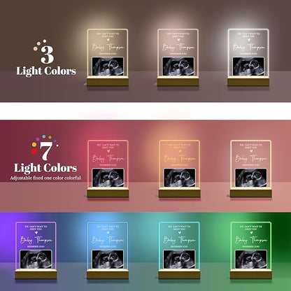 Personalized First Time Parents Gifts for Mom, Custom Ultrasound Picture Frame for Pregnant Announcement, Anniversary Mothers Day Gifts for Mom from Kids, Customized Acrylic Plaque Night Light