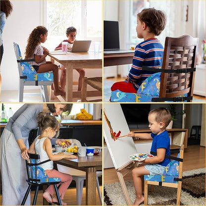 Toddler Booster Seat for Dining Table, 12.6x3.34 Inch Portable High Chair for Travel, Compact Lightweight With Adjustable Straps for Baby (Dinosaur)