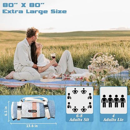 Waterproof Picnic Mat, Outdoor Camping Oversized Field Blanket. Portable Thickened Camping Blanket, Suitable for Beach, Camping, Music Festival, Party, Outdoor Adventure. (Yellow&Blue&White, 80”x80”)