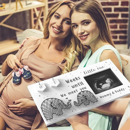 Baby Sonogram Picture Frame w/ Baby Countdown Weeks - Standard 4x3 Ultrasound Photo - Pregnancy Announcements Ideas - Gender Reveal - New Mom Expecting Parents Keepsake