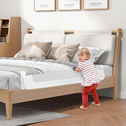 HONEY JOY 2 Pack Bed Rails for Toddlers, 60-Inch Extra Long, Foldable Portable Swing Down Safety Bed Guard Rail, Toddler Bed Rails for Crib, King Queen Full Twin Size Bed Mattress (White)