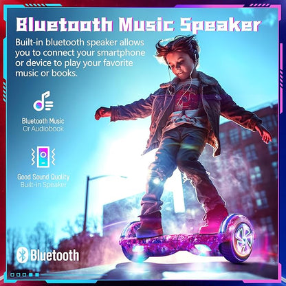SISIGAD Scooters for Kids Ages 6-12, with Built-in Bluetooth Speaker and 6.5" Colorful Lights Wheels, Safety Certified Self Balancing Scooter Gift for Kids