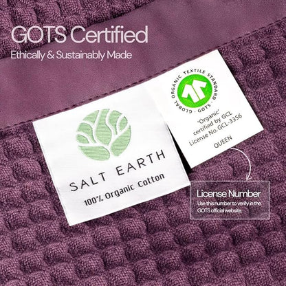 Salt Earth GOTS Certified 100% Organic Cotton Throw Blanket, 60" X 80" Blankets & Throws for Bed, Throw Blanket for Couch,Modern & Cozy Blanket, All Season Waffle Blanket, Soft Blanket (Plum Perfect)