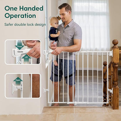 Babelio 26-43" No Bottom Bar Baby Gate for Babies, Elders and Pets, 2-in-1 Hardware Mount Dog Gate for The House, Stairs and Doorways, with Large Walk Thru Door, White