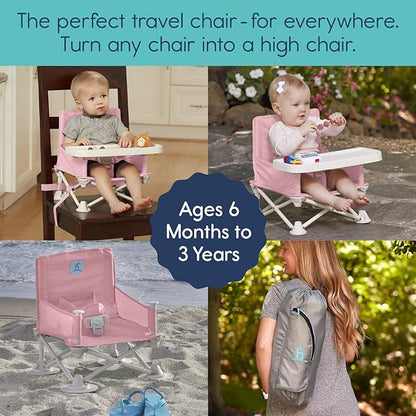 Hiccapop OmniBoost Travel Booster Seat with Tray for Baby | Folding Portable Baby Booster Seat for Dining Table, Camping, Beach, Grandma’s | Tip-Free Design Straps to Kitchen Chairs - Booster Chair