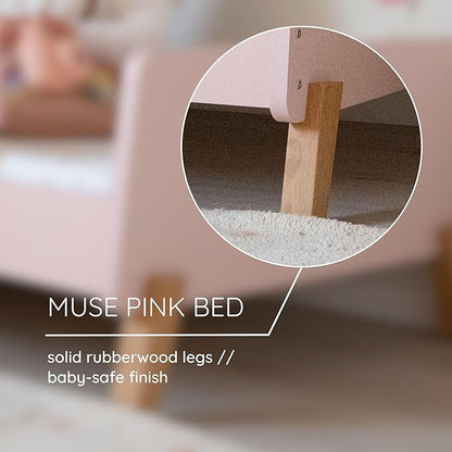dadada Muse Toddler Bed with 2 Removable Safety Rails. Low Profile Montessori Bed for Kids. Sturdy Solid Wood Frame, Fits Standard Crib Mattress, Easy to Assemble, Toddler Bed for Girls & Boys - Pink
