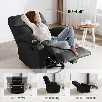 Swivel Rocker Recliner, Rocking Recliners Chair for Small Spaces, Small Rocker Recliner Chair, Nursery Rocking Chairs for Living Room, RV, Nursery, Black