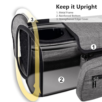 TOPDesign Universal Baby Stroller Organizer, Double Stroller Caddy with Detachable Mesh Bag & Heightened Insulated Cup Holders & Non-Slip Secure Hooks Accessories, Fits Most Strollers (Grey)