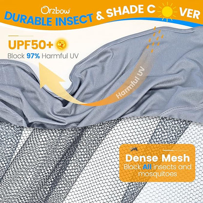 Orzbow 2-in-1 Baby Mosquito Net with UPF50+ Sunshade for Stroller, Breathable Stroller Mosquito Netting Privacy Cover with Two-Way Zipper & Storage Bag for Bassinet, Car Seat & Carrycot, Grey