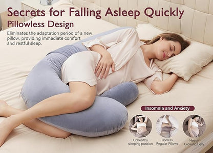 Momcozy Pregnancy Pillow, Original F Shaped Maternity Pillow for Pregnant Women with Adjustable Wedge Pillow, Full Body Support Pregnancy Pillows for Side Sleeping with Velvet Cover, Grey