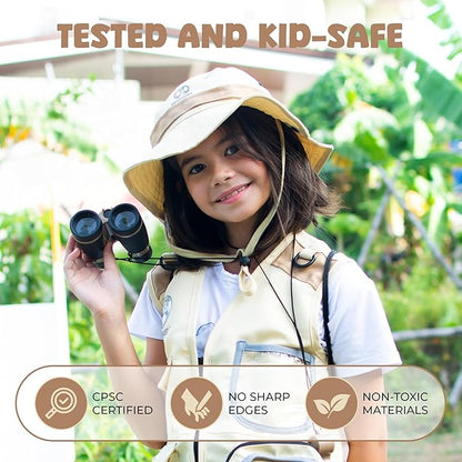 Kids Bug Catching Kit - Complete Explorer Kit with Safari Vest, Hat & More - Cute Dress-Up Safari Costume, or Zoo Keeper - Outdoor Explorer Set & Bug Toys for 3-7 Year Old Boys Girls + Adventure Book