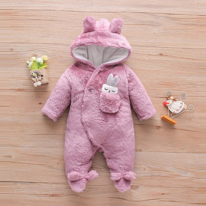Solid Color Cartoon Baby One-piece Thick Cotton Velvet Suit