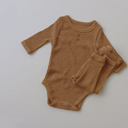 New Baby Long-sleeved Pit Strip Romper  Pants Suit