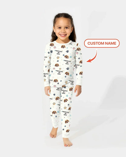 Custom Dogs Photo "Protected By" Bamboo Two Piece Long Sleeve Pajama Set