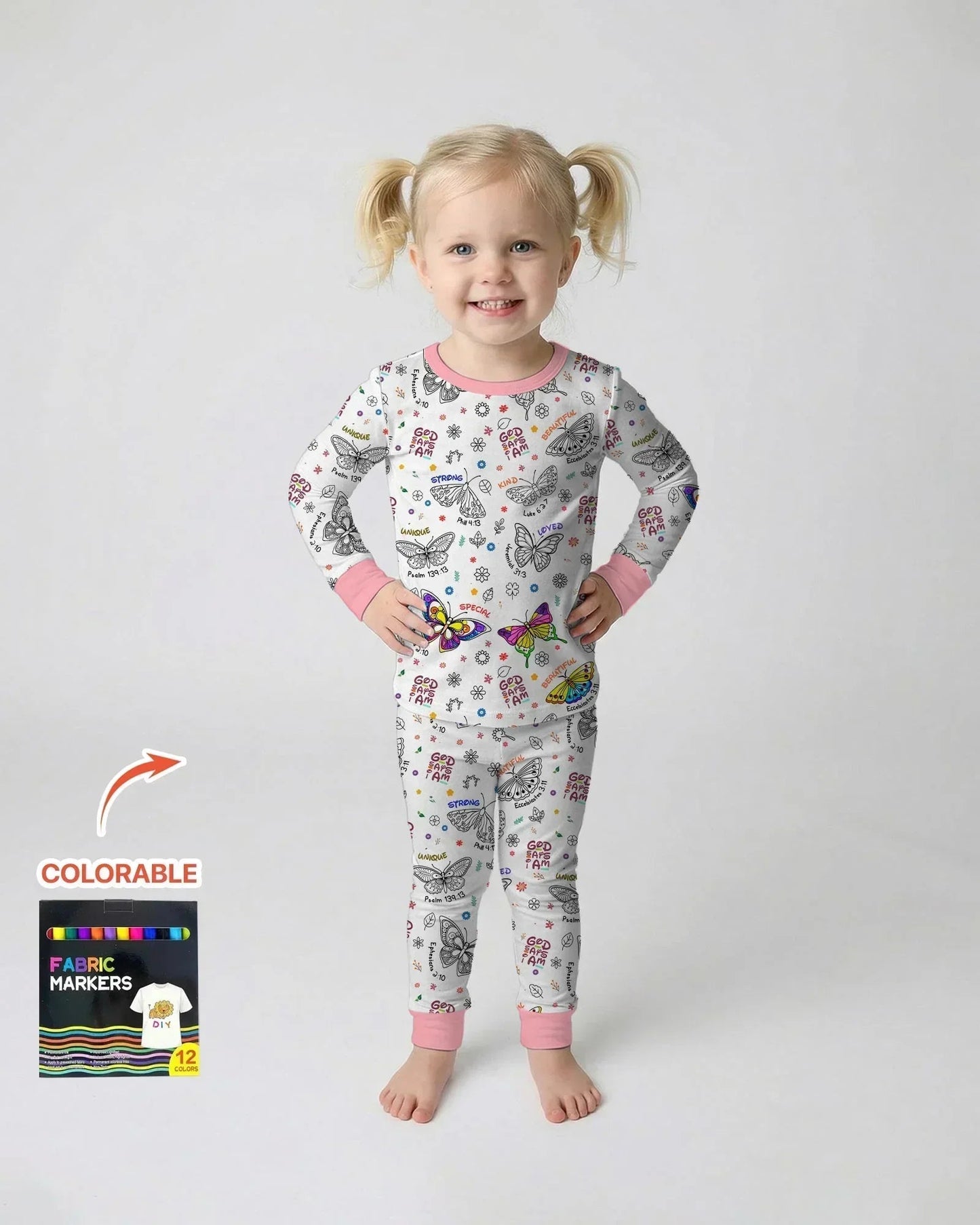 Colorable God Says I Am Butterfly Bamboo Two Piece Long Sleeve Pajama Set