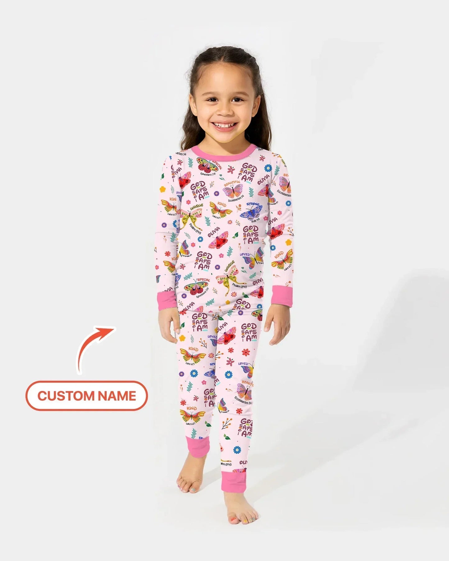 Custom Name God says I am Butterfly Bamboo Two Piece Long Sleeve Pajama Set