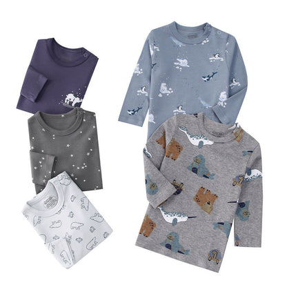 Autumn Children's Cartoon Printed Home Long-sleeved Top T-shirt Mixed Color Five Pieces