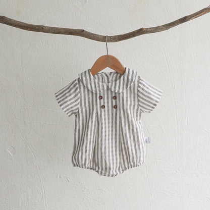 Girls' Short Sleeved Blouse Collar Jumpsuit