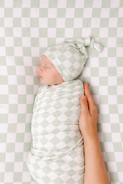 Leaf Green Checkered Knotted Hat