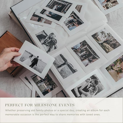 Premium Scrapbook Album – Acid-Free Photo Album with Writing Space – 100 Pages for Size 4x6 – Holds 500 Photos – Wedding, Baby, Travel & Family Memories (Taupe/Grey)