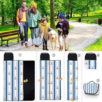 Poedist Extra Large Picnic Blanket Waterproof,80"x 80"Foldable Machine Washable Beach Blanket,Outdoor Blanket for 6-8 Adults,Suitable for Indoor Crawling,Park Beach,Camping,Hiking,Family Travel(Blue)