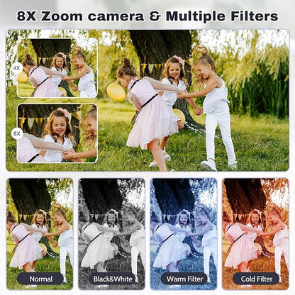 Digital Camera FHD 1080P Video & 8X Digital Zoom - Compact Point and Shoot Digital Camera with 2.4" Screen, 800mAh Rechargeable Battery Portable Small Camera for Kids Teens Girls Boys(Black)