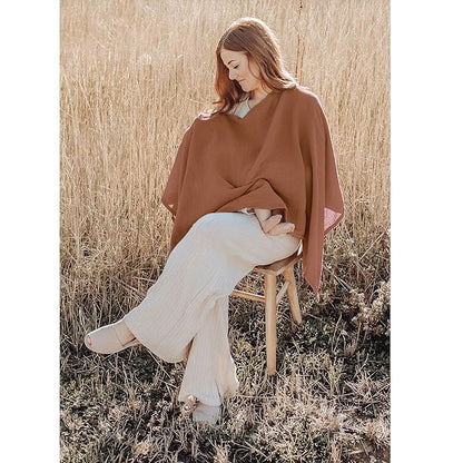 Konssy Muslin Nursing Cover for Breastfeeding, 360° Full Privacy Breathable 100% Cotton Breastfeeding Cover, Multi-use Carseat Canopy(Chestnut)