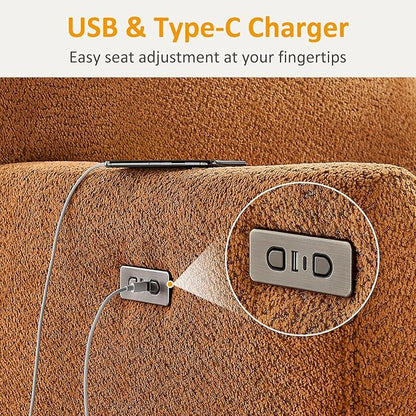 Power Swivel Glider Recliner Chair, Electric Nursery Rocker Recliner Chair, USB & Type-C Charger, Boucle Curry
