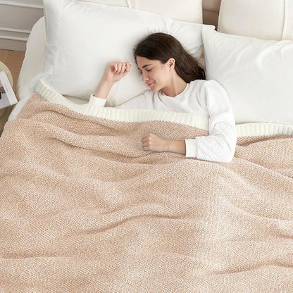 Snuggle Sac Twin Size Beige Blankets for Bed, Super Soft, Warm, Cozy Knit Fuzzy Plush Blankets Oversized for Sofa, Living Room, Heather Beige, 60"x80"