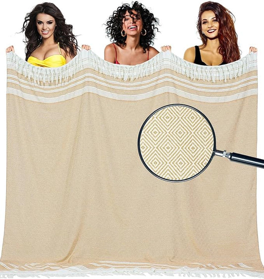 Oversized Turkish Beach Towel Blanket Cotton Giant XL Sandproof Towels Huge Linen XXL Extra Large Big Throw Quilt Blankets for Adults Cloud Travel Camping Glamping Accessories Essentials
