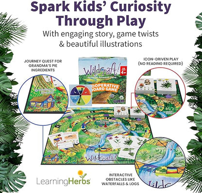 Wildcraft! an Herbal Adventure Cooperative Board Game - Learn 25 Herbs with No Reading Required - Educational Game for Kids 4+ & Families - Includes 3 Printable PDFs, Coloring Book & Plant Guide