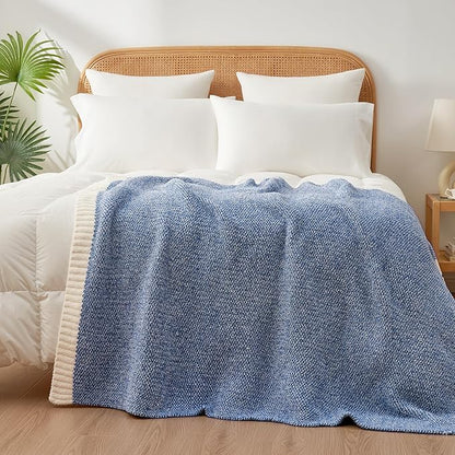 Snuggle Sac Royal Blue Blanket Twin Size for Bed and Sofa, Reversible Super Soft Blankets Warm Cozy Knit Blankets Fuzzy Plush Blankets, Heather Blue, 60x80 inches