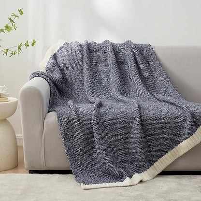 Snuggle Sac Heather Navy Twin Size Blankets, Super Soft Microfiber, Warm Cozy Knit Fuzzy Plush Blankets for Sofa, Bed, Living Room, Navy, 60x80 inches