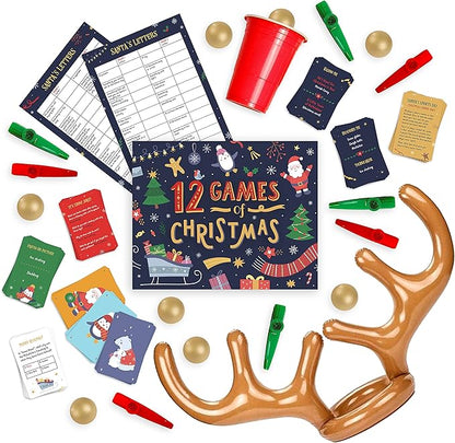Gutter Games 12 Games of Christmas - 12 Hilarious Holiday Activities [Family Party Games Pack for Kids, Teens & Adults] - by Beat That! Game - Multicolor
