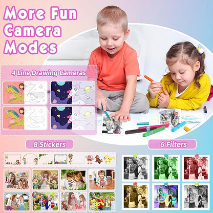 Kids Camera, Upgrade Kids Camera Instant Print, Front Rear Dual Selfie Digital CAM with 1080P Videos, Portable Travel Toy with Games and Music, Christmas Birthday Gift for Boys, Girls and Teens