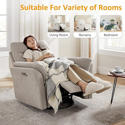 Power Recliner Chair Swivel Glider, Electric Rocking Recliner Chairs with USB and Type-C Ports, Nursery Chair Recliner for Living Room, Bedroom, Apartment（Camel）
