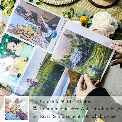 Holoary Travel Photo Album 4x6 500 Photos, Five Pictures Per Page, Large Beach and Vacation Album, Printed Book Cover Travel Design for Honeymoon Memories