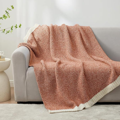 Snuggle Sac Orange Fall Throw Blanket for Couch, Oversized Throw XL Super Soft Warm Blankets Cozy Knit Fuzzy Throws for Sofa, Bed, Living Room, Heather Orange, 50x70 inches