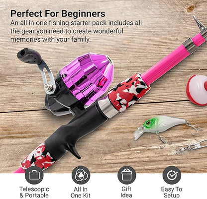 Kids Fishing Pole, Kids Portable Telescopic Fishing Rod Set, Tackle Box and Fishing Net Combo Kit, Kids Fishing Gear for Boys and Girls Age 5-10 and Youth