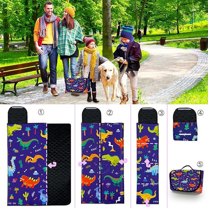 Extra Large Picnic Blanket Waterproof,80"x 80"Foldable Machine Washable Beach Blankets,Outdoor Blanket for 6-8 Adults,Picnic Mat Suitable for Indoor Crawling,Park Beach,Camping,Hiking,Travel（Dinosaur)