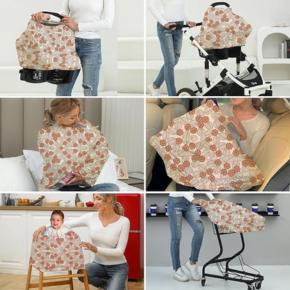 Breathable Car Seat Cover for Babies – Multi-Purpose Soft Rayon Nursing Cover for Breastfeeding, High Stretchy Infant Carseat Canopy, Stroller Cover (Smooth Rayon, Warm Floral)