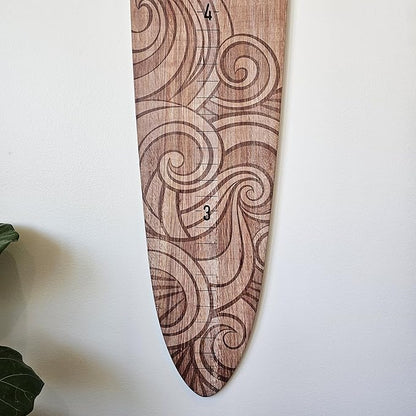 Wooden Surfboard Wall Decor Growth Chart - Surfboard Art Decor for Kids Room, Wood Surfboard Kids Sizing Chart, Surf Boards Art, Height Board Surfer Decor - Brown Wave (9.5"x 46")