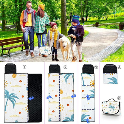 Extra Large Picnic Blanket Waterproof,80"x 80"Foldable Machine Washable Beach Blanket,Outdoor Blanket for 6-8 Adults,Suitable for Indoor Crawling,Park Beach,Camping,Hiking,Family Travel(Island)