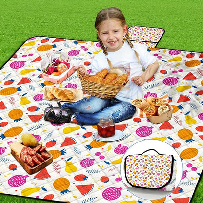 Poedist Extra Large Picnic Blanket Waterproof,80"x 80"Foldable Machine Washable Beach Blanket,Outdoor Blanket for 6-8 Adults,Suitable for Indoor Crawling,Park Beach,Camping,Hiking,Family Travel(Fruit