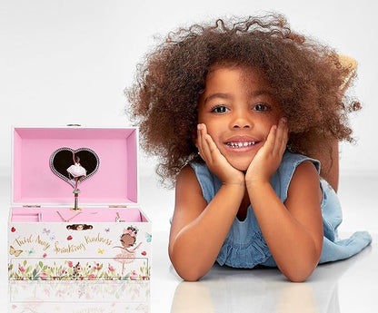 The Memory Building Company Ballerina Musical Jewelry Box, Classic Melody, Storage Organizer Kids Ages 6-12, Wood Construction w/ 2 Compartments